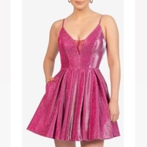 B.DARLIN Fashion Elegant V Neck Spaghetti  Straps Metallic Glitter